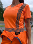 Chandail orange ou jaune à bandes réfléchissantes